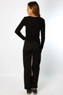 Pantalón Talle Alto Recto Botones Negro