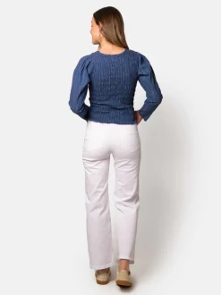 Pantalón Talle Alto Recto Botones Blanco