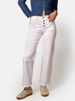 Pantalón Talle Alto Recto Botones Blanco