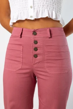 Pantalón Talle Alto Recto Botones Rosa