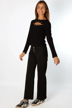 Pantalón Talle Alto Recto Botones Negro