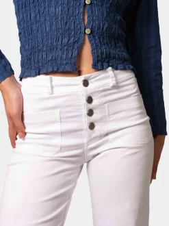Pantalón Talle Alto Recto Botones Blanco
