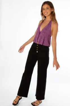 Pantalón Talle Alto Recto Botones Negro