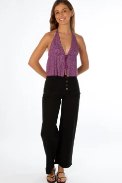 Pantalón Talle Alto Recto Botones Negro