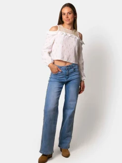Pantalón Vaquero Desflecado Recto Azul