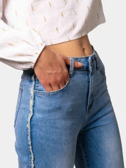 Pantalón Vaquero Desflecado Recto Azul