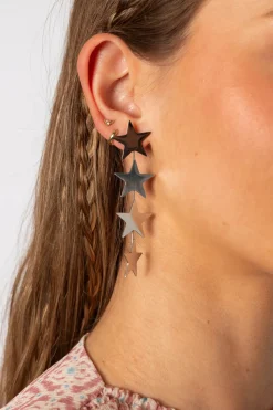 Pendientes 4 Estrellas Grandes Plata