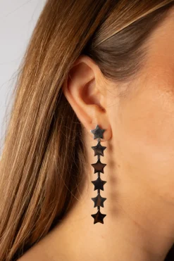 Pendientes Largo Estrellas Plateado