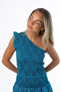 Top Asimétrico Paisley Azul