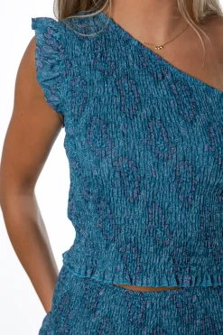 Top Asimétrico Paisley Azul
