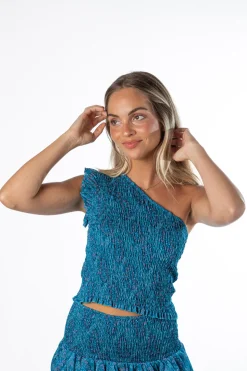Top Asimétrico Paisley Azul