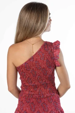 Top Asimétrico Paisley Cherry