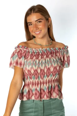 Top Bardot Estampado Rosa
