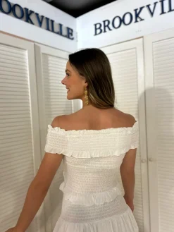 Top Bardot Plumeti Brillo Blanco