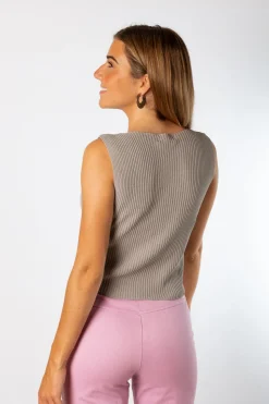 Top Canale Frunce Gris