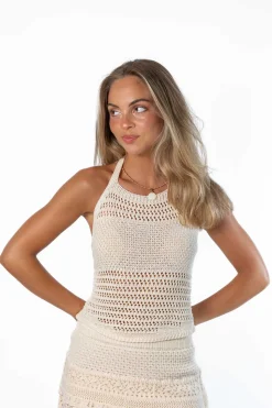 Top Halter Crochet Blanco