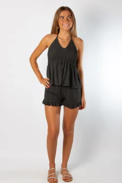 Top Halter Fruncido Gris