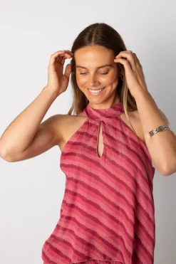 Top Halter Joy Gasa Rosa