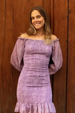 Vestido Bardot Paisley Lila