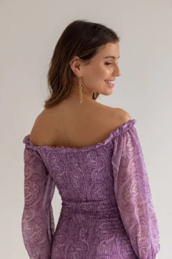 Vestido Bardot Paisley Lila