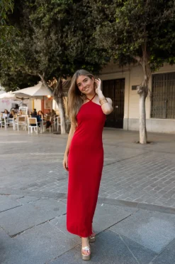 Vestido Punto Halter Rojo
