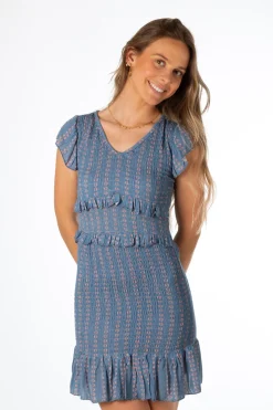 Vestido Volantes Estampado Azul