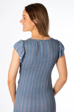 Vestido Volantes Estampado Azul