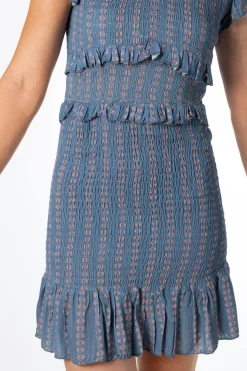 Vestido Volantes Estampado Azul