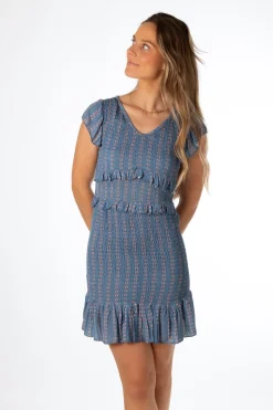 Vestido Volantes Estampado Azul