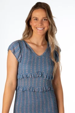 Vestido Volantes Estampado Azul