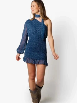 Vestido Zigzag Plumeti Cinta Azul